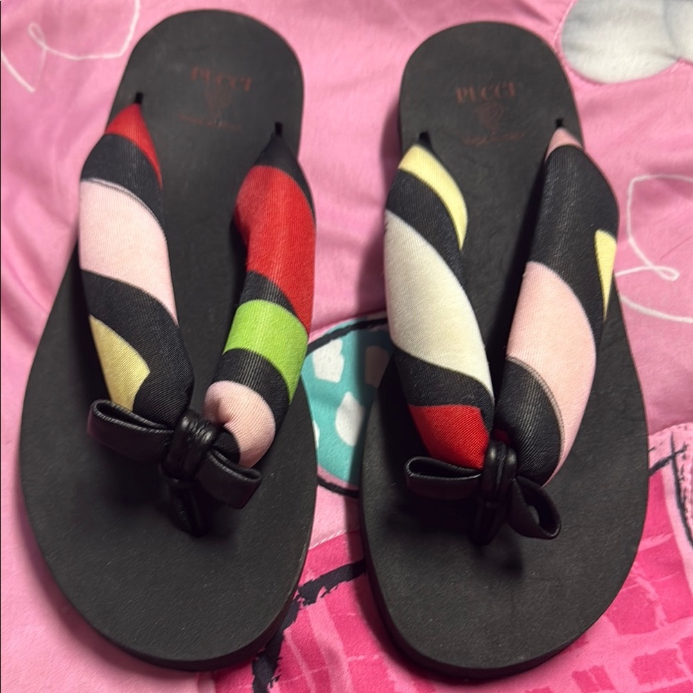Emilio Pucci Black Sandals with Vibrant Straps